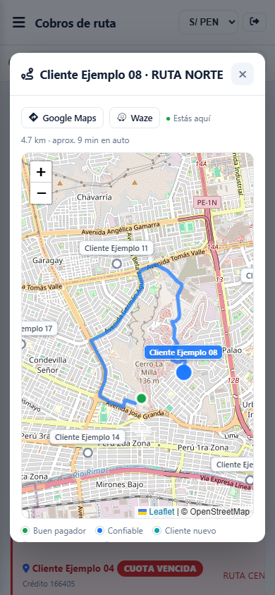 Cómo llegar al cliente — vista móvil